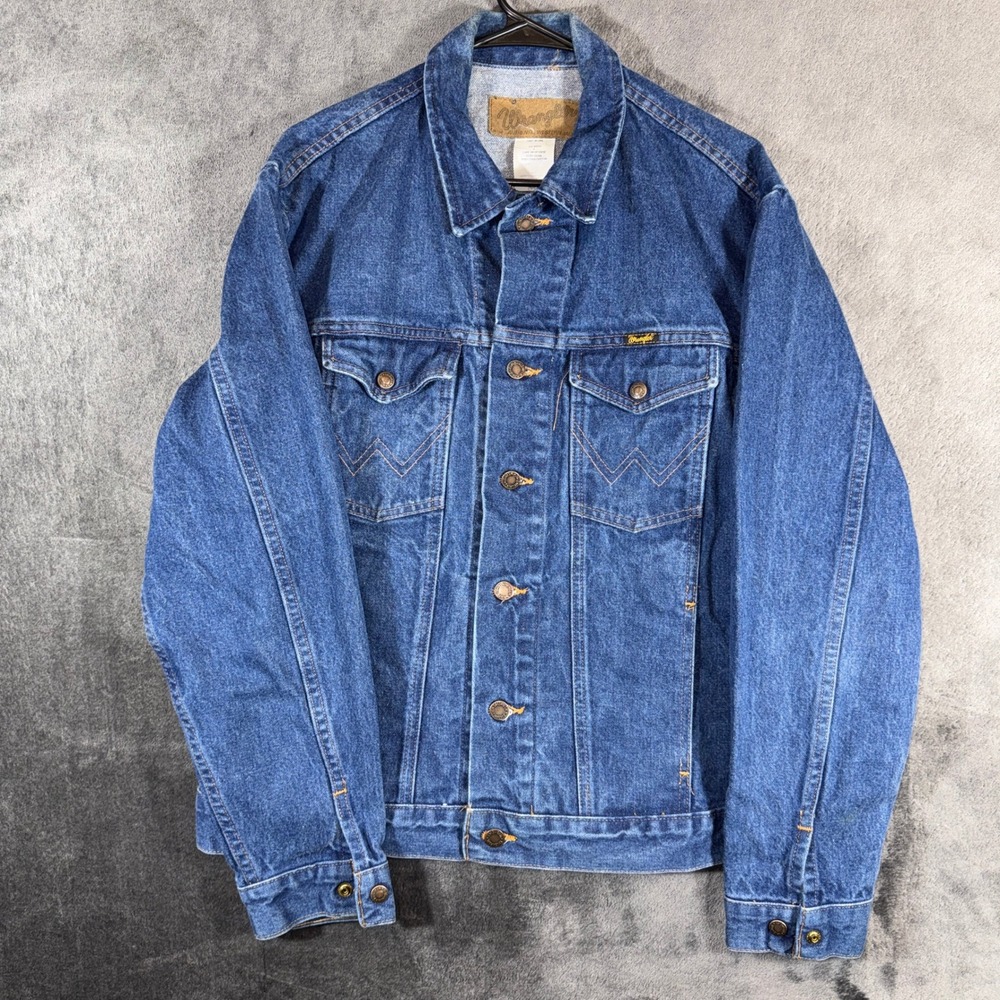 Wrangler Mens Blue Denim Trucker Jacket Western Cowboy Medium Wash Large